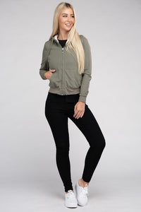 Ambiance Apparel Fuzzy Trim Zip-Up Crop Hoodie