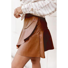 Load image into Gallery viewer, Faux Leather Ruffled Irregular Short Skirt, Medium, 4H185B010