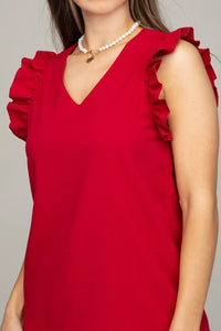 Nuvi Apparel V neck ruffle sleeve Tee shirt