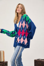 Load image into Gallery viewer, Davi &amp; Dani Plush Argyle Button Front Loose Fit Knit Cardigan