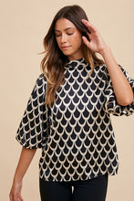 Load image into Gallery viewer, Annie Wear Tie Back Abstract Print Mock Neck Half Sleeve Blouse