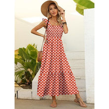 Load image into Gallery viewer, Boho Spaghetti Strap Square Neck Ruffle Maxi Dress, MEDIUM, 11O-172D006