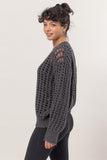 HYFVE Openwork Round Neck Long Sleeve Knit Cover Up