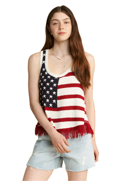 American Flag Fringe Tank Top Front