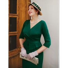 Load image into Gallery viewer, 1950S V-Neck 3/4 Sleeve Ruffle Design Cocktail Pencil Dress, LARGE, 4L-1314D001