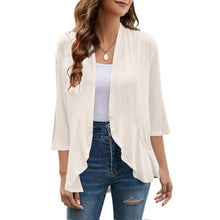 Load image into Gallery viewer, Shrug 3/4 Sleeve Lightweight Open Front Cream Cardigan, Medium, 22F-196T012