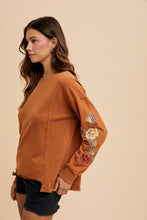 Load image into Gallery viewer, Annie Wear Embroidered Long Sleeve French Terry Top