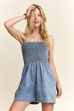 Load image into Gallery viewer, ADORA Smocked Spaghetti Strap Denim Romper