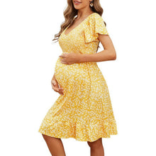 Load image into Gallery viewer, Maternity Dress Midi Ruffle V-Neck Flowy Smocked, Small, 22L-198D003