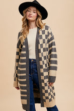 Load image into Gallery viewer, Annie Wear Checkered &amp; Striped Open Front Long Sleeve Cardigan