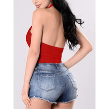 Load image into Gallery viewer, Sexy Sleeveless Halter V Neck Backless Leotard Bodysuit Tops, S, 4D-144T003