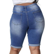 Load image into Gallery viewer, Stretchy High Waisted Ripped Distressed Denim Shorts, SIZE 24W, 9K-145B004