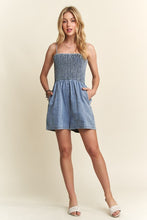 Load image into Gallery viewer, ADORA Smocked Spaghetti Strap Denim Romper