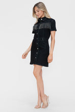 Load image into Gallery viewer, bytos Full Size Embellished Button Down Short Sleeve Denim Dress