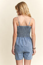 Load image into Gallery viewer, ADORA Smocked Spaghetti Strap Denim Romper