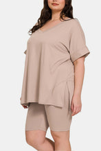 Load image into Gallery viewer, Zenana Full Size V-Neck Short Sleeve Slit T-Shirt and Shorts Set