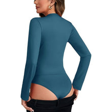 Load image into Gallery viewer, Wraped Deep V Neck Ruched Long Sleeve Leotard Bodysuit Top, XS, 21H-196T010