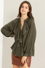 Load image into Gallery viewer, HYFVE TRY TO KEEP UP LONG SLEEVE RUFFLED BLOUSE