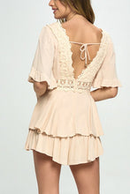 Load image into Gallery viewer, One and Only Collective Inc Flutter Sleeved Short Romper with Crochet Trim