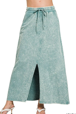  Terry Acid Washed Front Slit Long Skirts Front