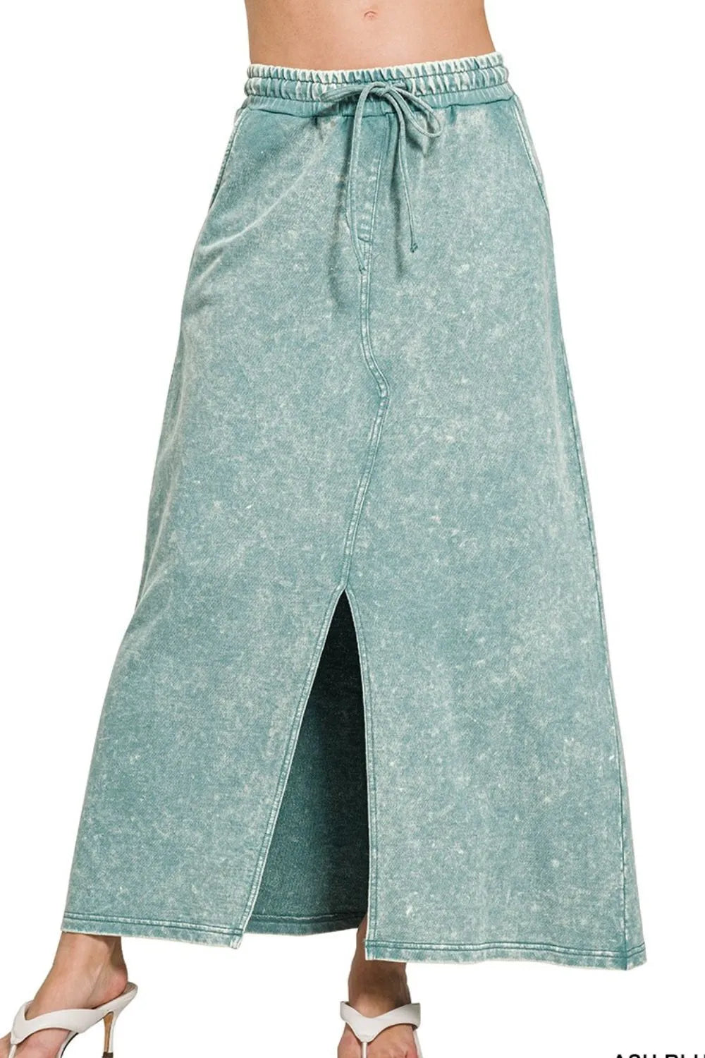  Terry Acid Washed Front Slit Long Skirts Front