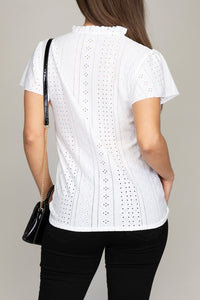 Nuvi Apparel Embroidered eyelet blouse with ruffle