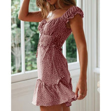 Load image into Gallery viewer, Ruffle Sleeve Sweetheart Neckline Printing Dress Mini Dress, SMALL, 9M-145D007