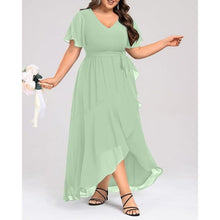 Load image into Gallery viewer, Formal Chiffon Short Sleeve High Low Dress, Size 14W, 23I-200D002