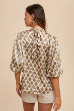 Load image into Gallery viewer, Annie Wear Tie Back Abstract Print Mock Neck Half Sleeve Blouse