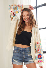 Load image into Gallery viewer, ADORA Plus Size Contrast Crochet Open Front Long Sleeve Cardigan