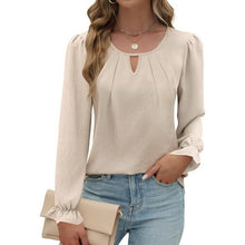 Load image into Gallery viewer, Long Sleeve Khaki Casual Blouses Basic Loose Fit V Neck Top, XL, 11F-194T011