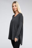 ZENANA Dolman Long Sleeve V-Neck Side Slit Hi-Low Hem Top