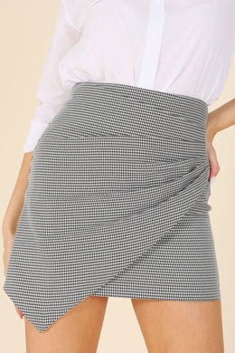 Lilou Hound tooth shirred wrap skirt