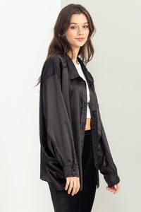 HYFVE COMPLETELY CHARMED OVERSIZED SATIN SHIRT