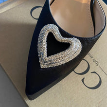 Load image into Gallery viewer, Elegant Black Platform Heels with Rhinestone Detail sz 9.5, SL3-136s001