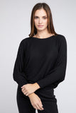 ZENANA Ribbed Batwing Long Sleeve Boat Neck Sweater