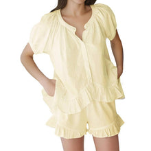 Load image into Gallery viewer, Short Sleeve Button Down Ruffle Trim Top And Shorts, Size XL, 8L-192Set001