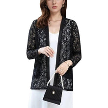 Load image into Gallery viewer, Long Sleeve Open Front Floral Crochet Shrug, Medium, 21D199T006