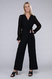 Nuvi Apparel Sheer sleeve and Wide leg Jumpsuit