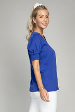 Load image into Gallery viewer, Nuvi Apparel Stand collar blouse with puff sleeve