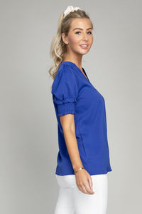 Nuvi Apparel Stand collar blouse with puff sleeve