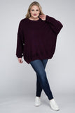 ZENANA Plus Oversized Round Neck Raw Seam Melange Sweater