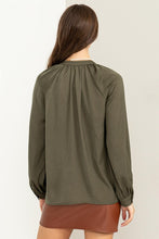 Load image into Gallery viewer, HYFVE TRY TO KEEP UP LONG SLEEVE RUFFLED BLOUSE