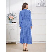 Load image into Gallery viewer, Casual Long Sleeve Swiss Dot Pleated Flowy Cocktail Dress, SMALL, 4L-137D002