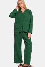 Load image into Gallery viewer, Zenana Quilted Button Up Long Sleeve Top and Pants Lounge Set