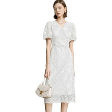 Load image into Gallery viewer, Lace Floral V-Neck Dress Puff Sleeves and Back Zipper, SIZE XL, 18H-1313D002