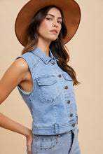 Load image into Gallery viewer, Annie Wear Collared Neck Button Down Denim Vest