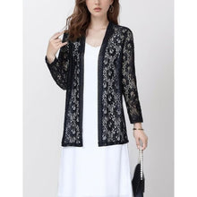 Load image into Gallery viewer, Long Sleeve Open Front Floral Crochet Shrug, Medium, 21D199T006