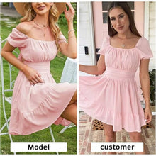 Load image into Gallery viewer, Puff Sleeve Casual Short Mini Dresses Tie Back, SMALL, 1II-146D015