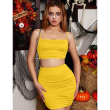 Load image into Gallery viewer, Ruched Cami Crop Top Bodycon Skirt 2 Piece Outfit, MEDIUM, 24K-173SET001